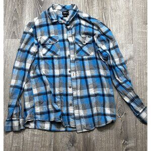 Fox Button Down Shirt Men's Size Large Font Pockets Plaid Blue